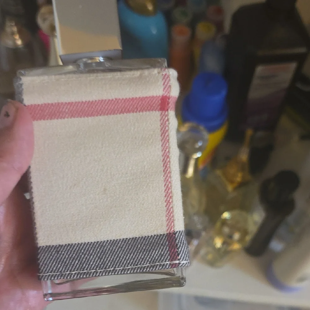 Cream Plaid Glass Bottle with Fabric Sleeve